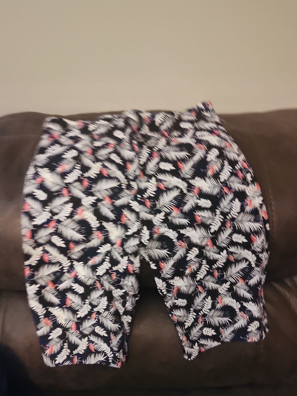 Kim Rogers Navy Shorts with White Tropical Print and Coral Highlights